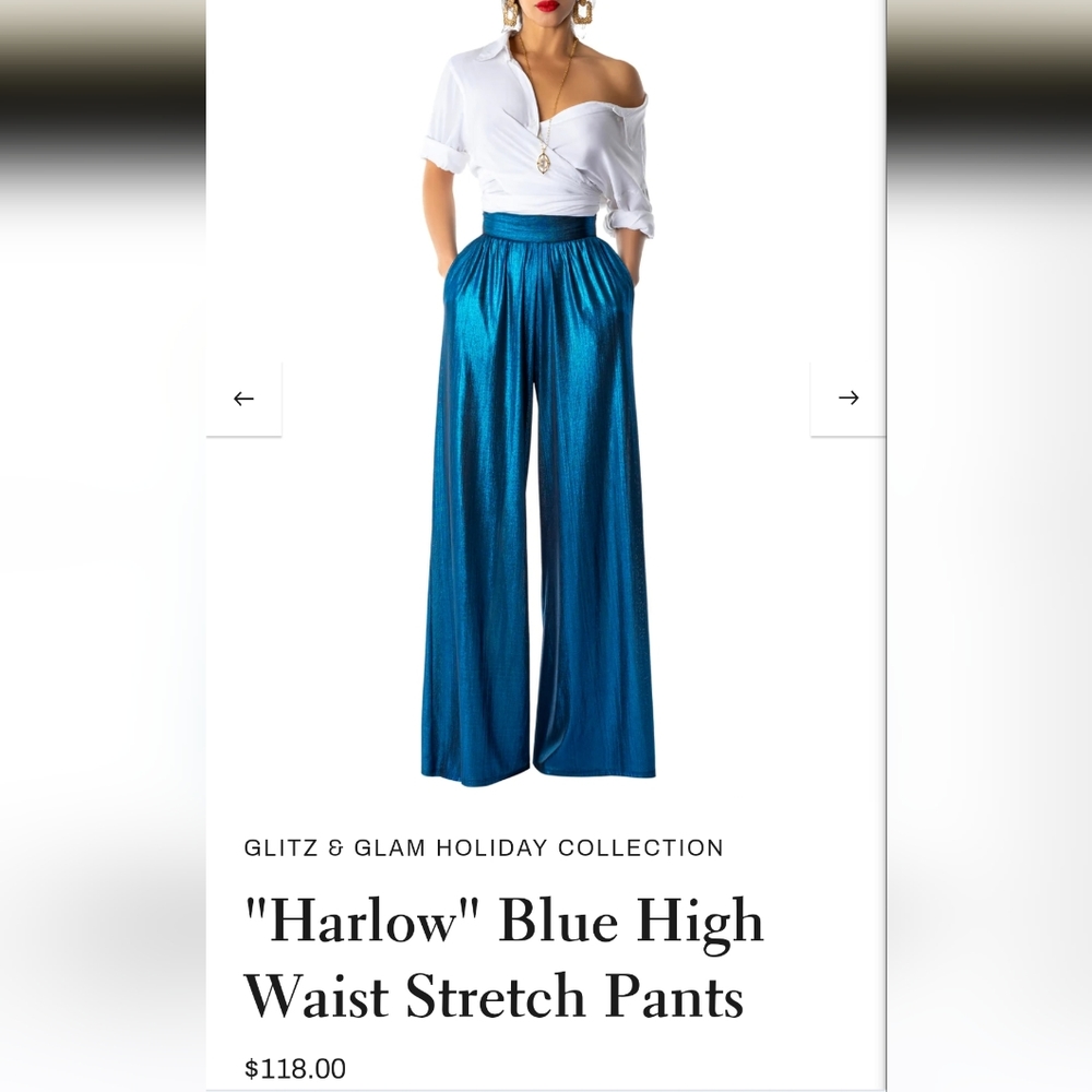 FKSP "Harlow" Blue High Waist Stretch Pants, Size Small - NWT!